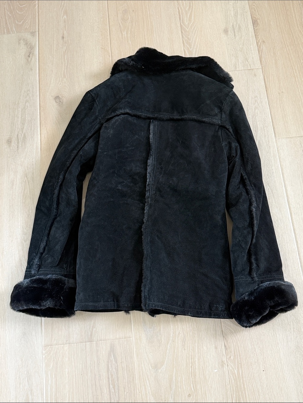 Wilson’s Leather Vintage Suede-Look Shearling Fur Trim Jacket Black Size Small - Picture 9 of 9